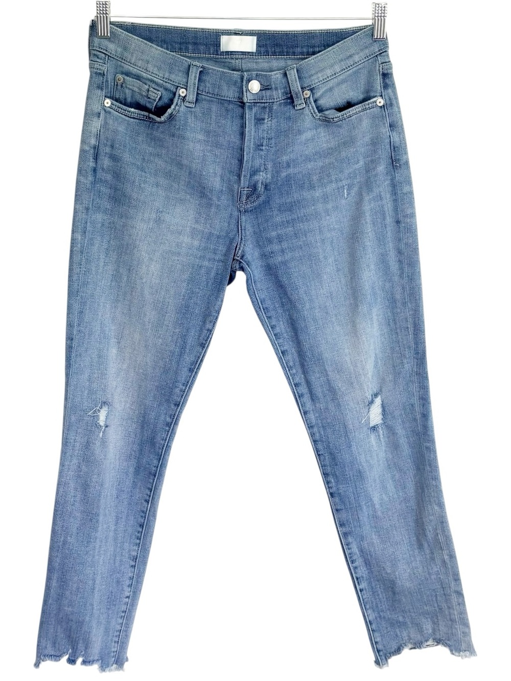 7 FOR ALL MANKIND Josefina Distressed Straight Jeans Raw Hem Button Fly 29